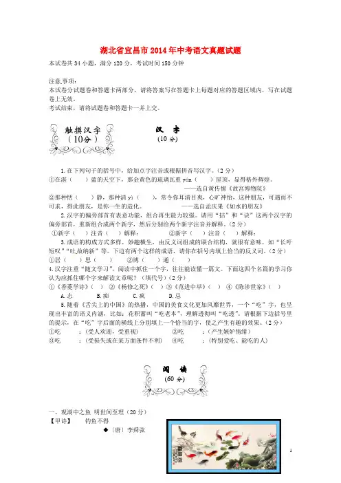 湖北省宜昌市2014年中考语文真题试题(含答案)