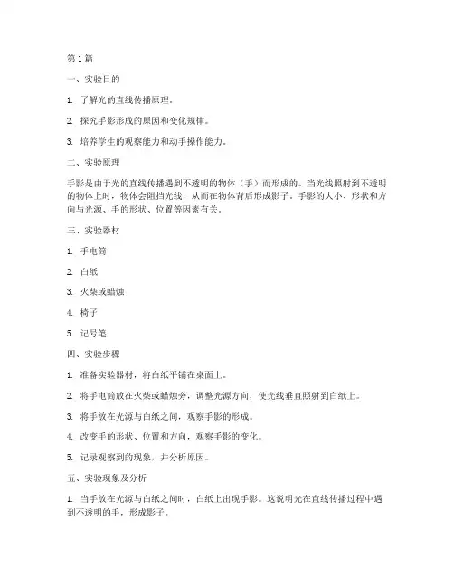 《观察手影》实验报告(3篇)