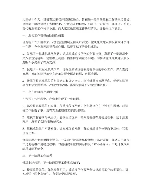 巡视推进会发言稿范文
