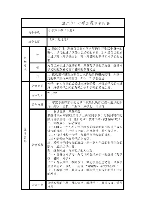 六年级下册主题班会《成长的足迹》