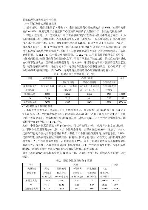 罪犯心理健康状况及个性特征