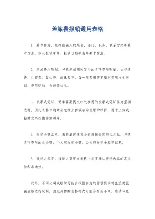 差旅费报销通用表格