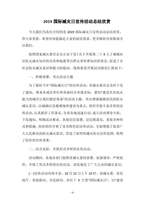 2019国际减灾日宣传活动总结欣赏
