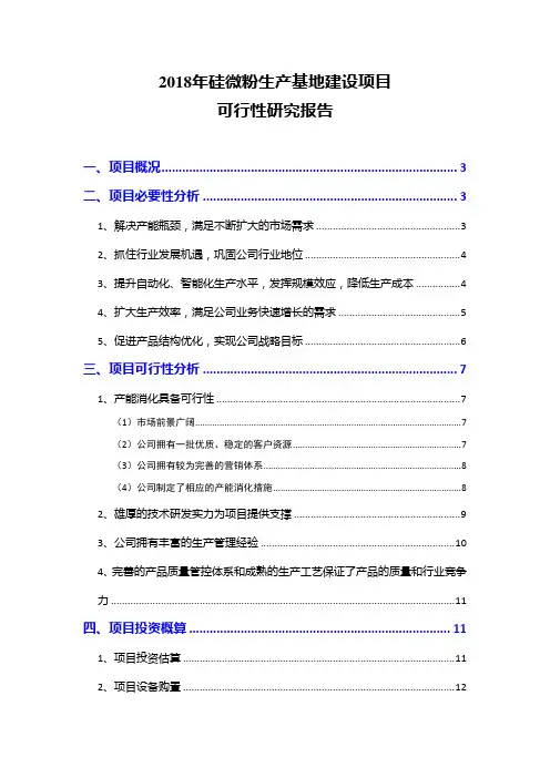 2018年硅微粉生产基地建设项目可行性研究报告