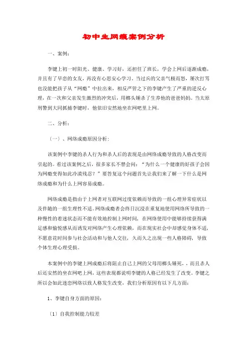 初中生网瘾案例分析