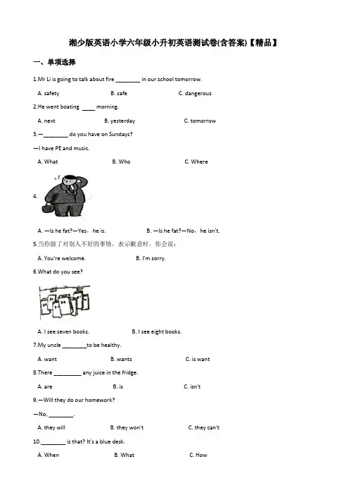 湘少版六年级小升初英语综合练习测试卷试题(含答案)【精品】