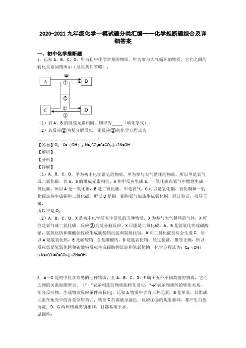 2020-2021九年级化学一模试题分类汇编——化学推断题综合及详细答案