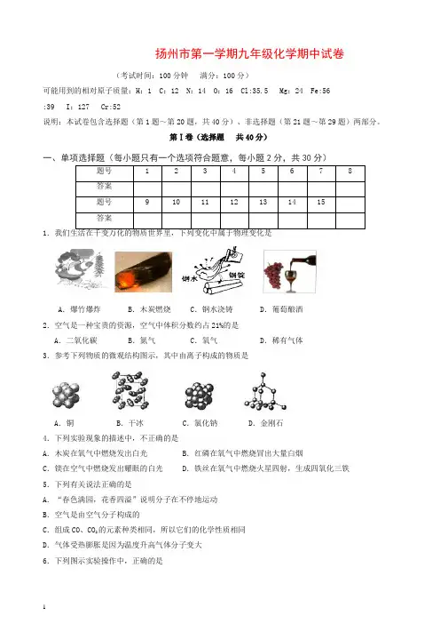 江苏省扬州市九年级第一学期期中考试化学试题