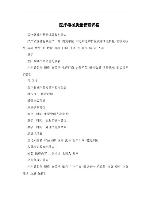 医疗器械质量管理表格