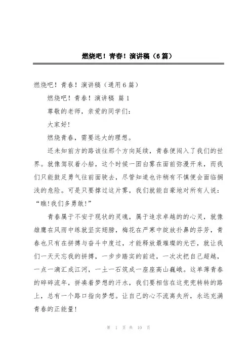 2024年燃烧吧!青春!演讲稿(6篇)