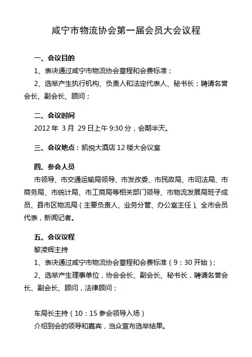 咸宁市物流协会第一届会员大会会议议程