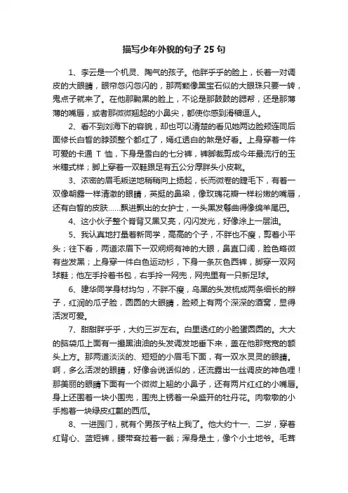 描写少年外貌的句子25句