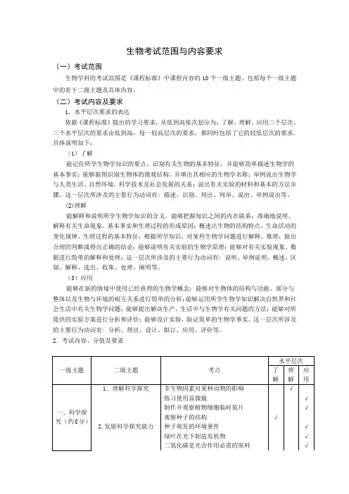 生物考试范围与内容要求