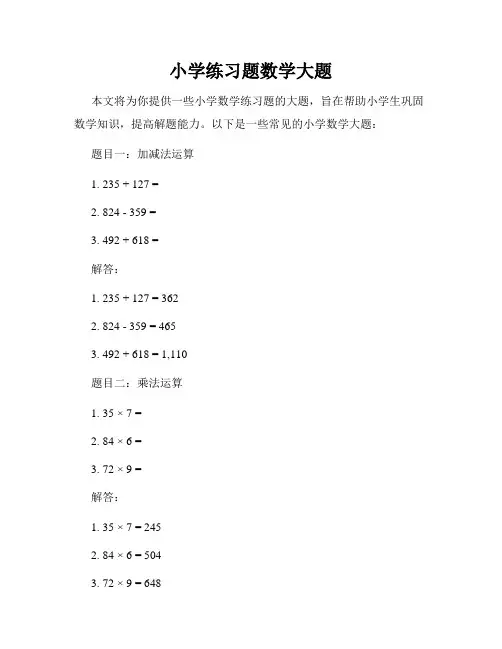 小学练习题数学大题