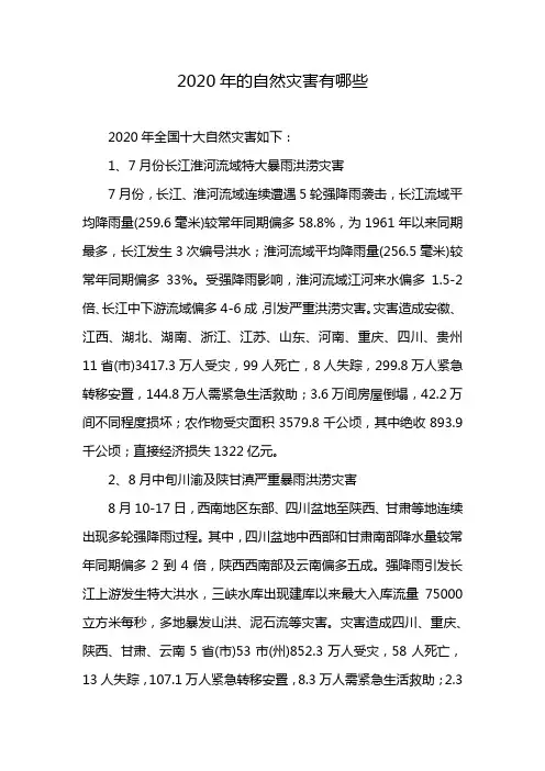 2020年的自然灾害有哪些