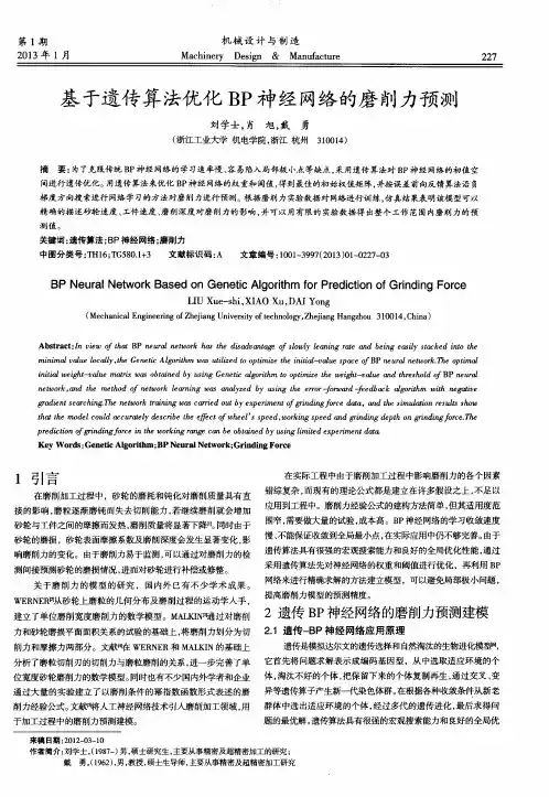 基于遗传算法优化BP神经网络的磨削力预测