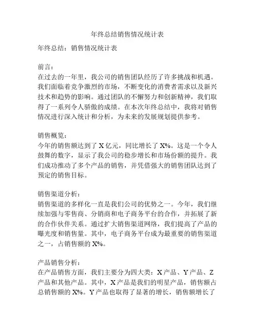 年终总结销售情况统计表