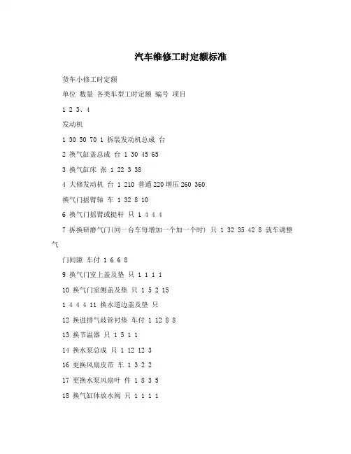 汽车维修工时定额标准