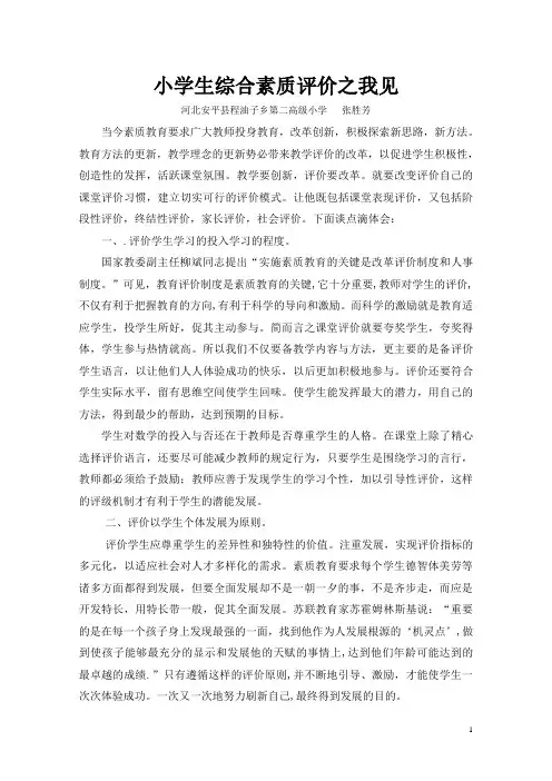 小学生综合素质评价之我见