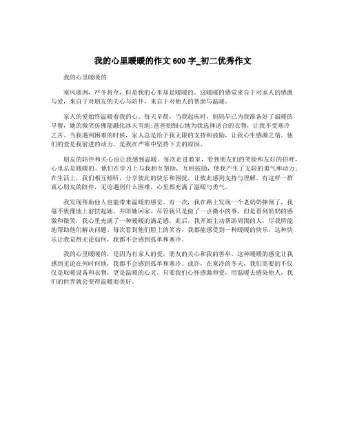 我的心里暖暖的作文600字_初二优秀作文