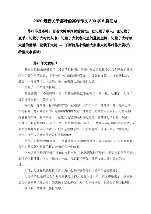 2020最新关于落叶的高考作文800字5篇汇总
