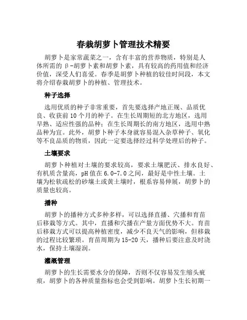 春栽胡萝卜管理技术精要