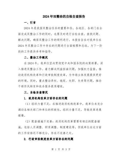 2024年双整治的自检自查报告