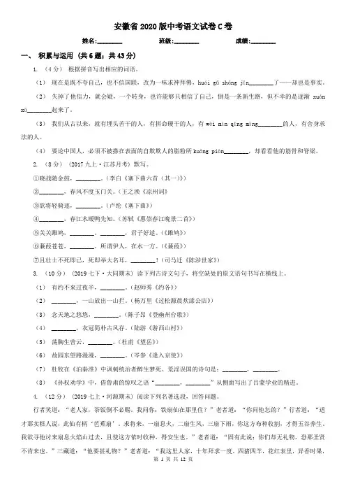 安徽省2020版中考语文试卷C卷(精编)