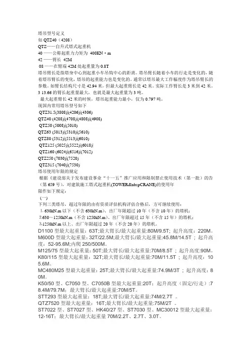 塔吊型号定义