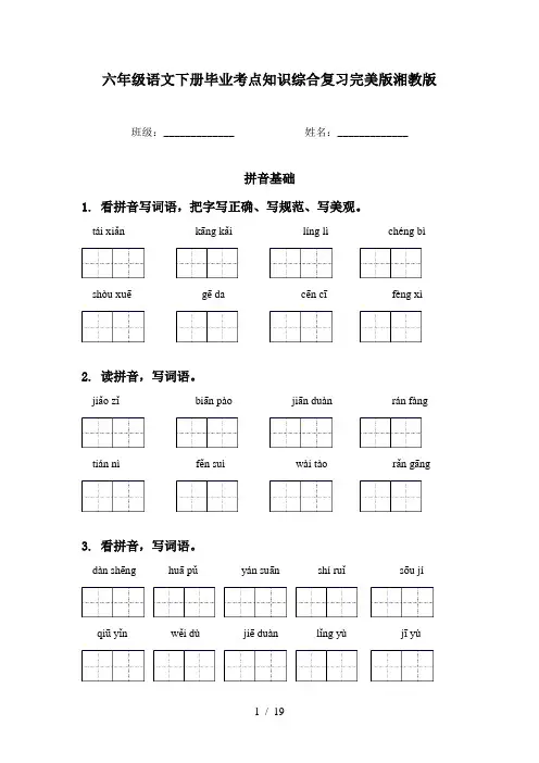 六年级语文下册毕业考点知识综合复习完美版湘教版