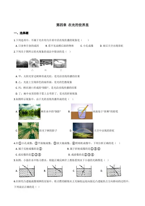 教科版八年级上册物理 第四章 在光的世界里 单元测试题
