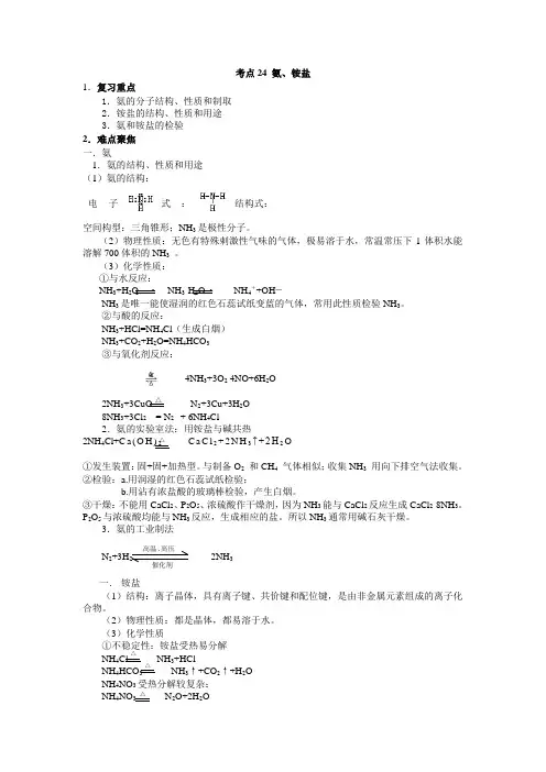 高考二轮专题复习24 氨、铵盐(化学)