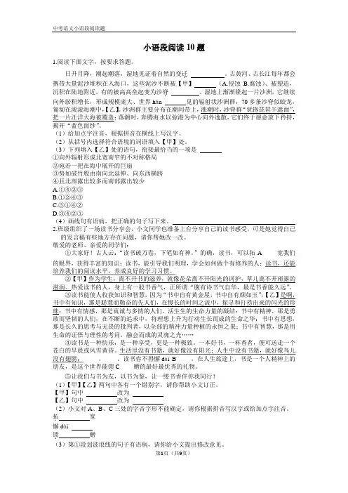 中考语文小语段阅读10题