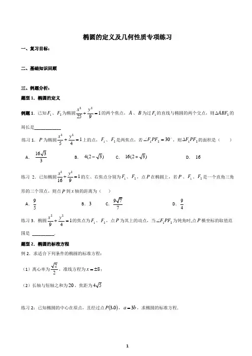 椭圆的定义及几何性质专项练习