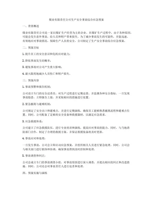 煤业有限责任公司生产安全事故综合应急预案