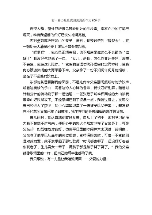 有一种力量让我泪流满面作文600字_初三作文_