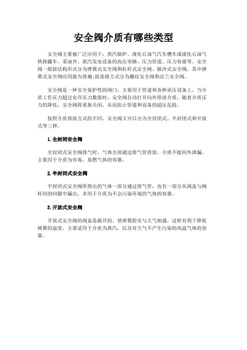 安全阀介质有哪些类型