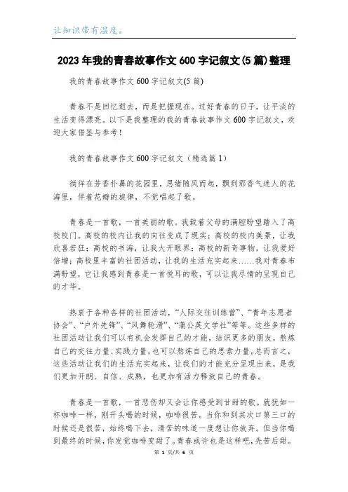 2023年我的青春故事作文600字记叙文(5篇)整理