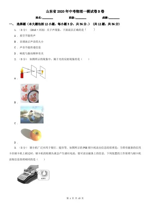山东省2020年中考物理一模试卷B卷(新版)