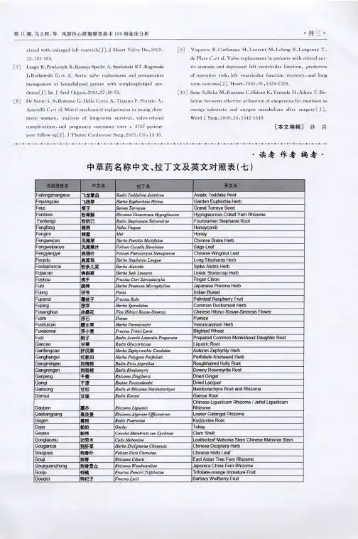 中草药名称中文、拉丁文及英文对照表(七)