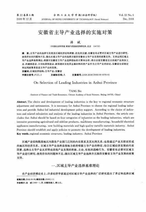 安徽省主导产业选择的实施对策