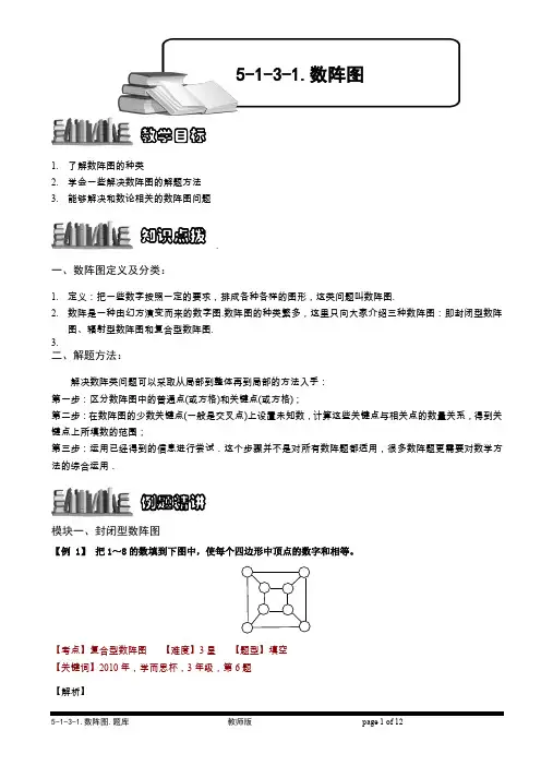 小学奥数  数论  数字谜综合   数阵图(一).题库版