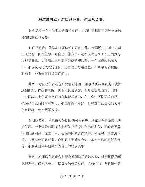 职述廉总结：对自己负责,对团队负责