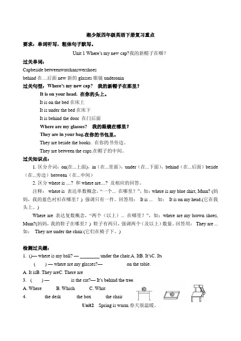 新湘少版英语四年级下册复习资料1-12单元 2