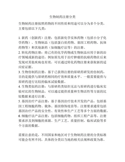 生物制药注册分类