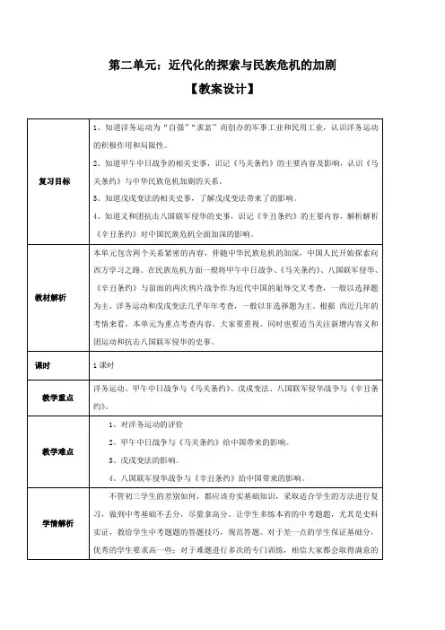 专题02 近代化的早期探索与民族危机的加剧(教学设计)-中考历史一轮复习学历案+课件+教学