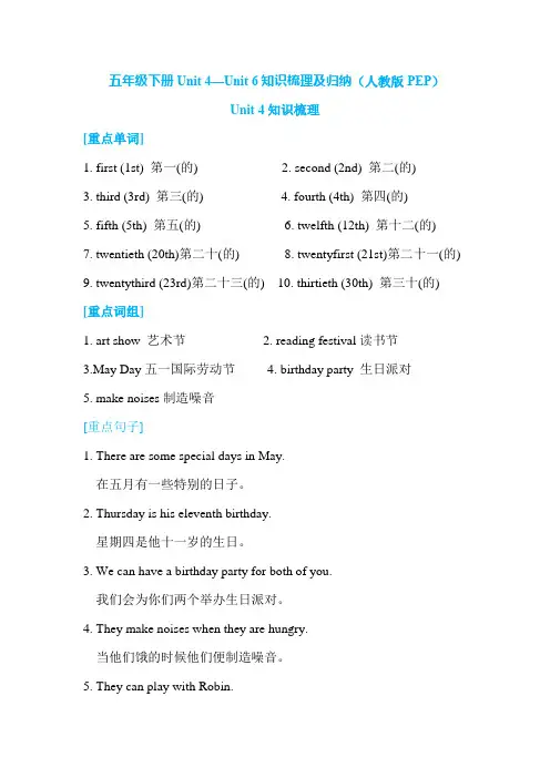 五年级下册Unit4Unit6单元知识梳理及归纳(人教版PEP)