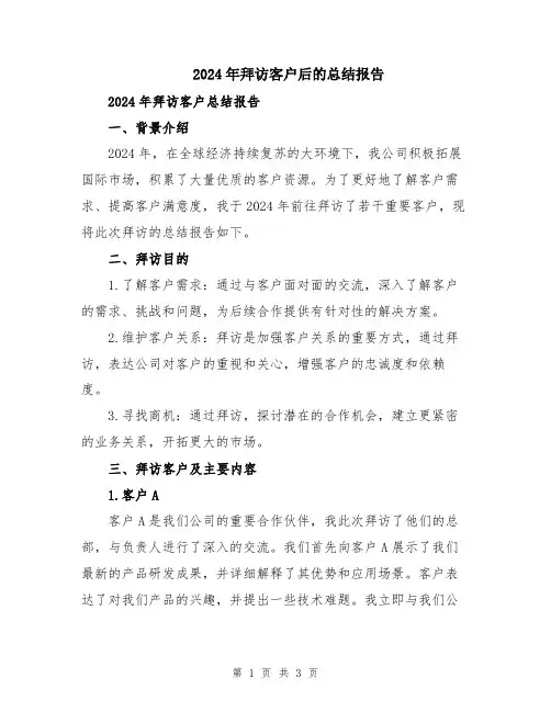2024年拜访客户后的总结报告