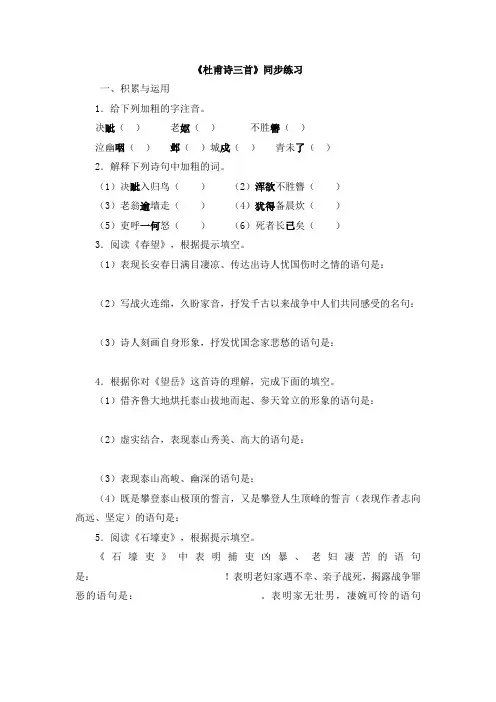 鲁教版语文七年级上册 第30课《杜甫诗三首》同步练习2