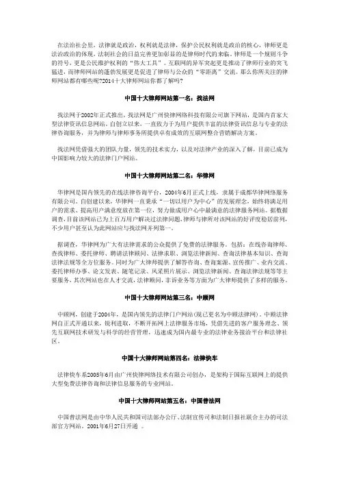 2014中国十大律师网站排名